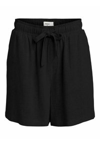 Sorte shorts i en linen-blanding med elastisk talje og snøre lukning, der har en struktureret overflade og løs pasform for komfort.