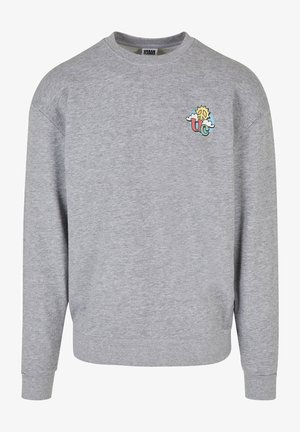Grauer Sweatshirt mit langen Ärmeln, gerippten Bündchen und Halsabschluß. Mit einem mehrfarbigen Grafiklogo auf der linken Brust. Aus weichem Material gefertigt.
