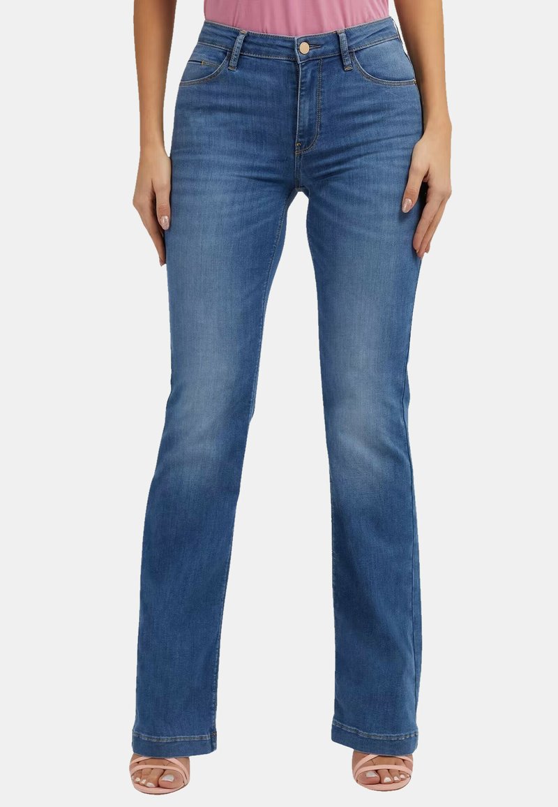 Guess HOCHGESCHNITTENE MIT STRASSDETAIL IN AUS ELASTISCHEM - Džíny Bootcut - blau