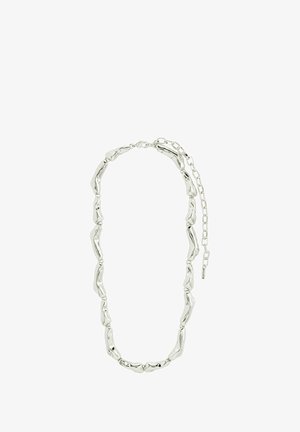 Silberne Halskette aus länglichen, strukturierten Gliedern mit einem leichten Glanz. Verfügt über eine verstellbare Kette für eine individuelle Passform.