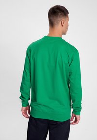 Felpa verde a girocollo in misto cotone. Caratterizzata da maniche lunghe, polsini e orlo a costine, con una texture liscia e un design semplice.