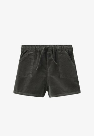 Şorturi de culoare verde închis din catifea cu un tiv elastic, șnur reglabil și două buzunare frontale. Textură moale cu o croială relaxed.