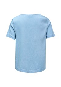 T-shirt blu chiaro a maniche corte in morbido misto cotone, con scollatura rotonda e orlo dritto, dal design semplice e pulito.