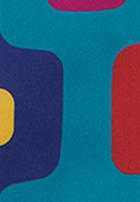 Tessuto decorato con forme in viola, giallo, rosso e turchese. La superficie presenta una finitura testurizzata adatta per diverse applicazioni.