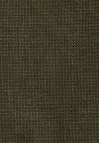 Tissu tissé marron et vert avec un motif serré en forme de grille et une surface texturée.