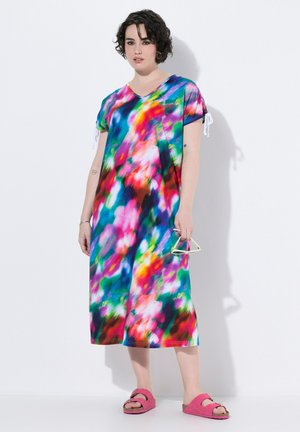 Ulla Popken ALLOVER PRINTED GATHERED SHOULDERS DRESS - Jerseykjole - petrol green