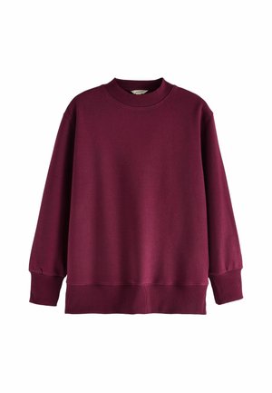 Lebendig burgunderfarbener Sweatshirt, weicher Stoff, mit geripptem Halsausschnitt und Bündchen, überschnittenen Schultern und einem lockeren Schnitt, geeignet für die Freizeit.