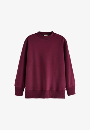 Energiline burgundia sweatshirt, pehme kangas, ribatud kaelus ja mansetid, langetatud õlad ning lõdvestatud istuvus, sobib igapäevaseks kandmiseks.