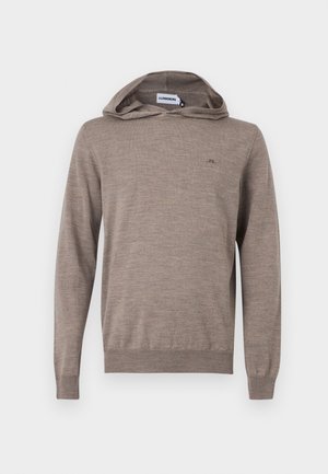 Φωτεινό καφέ φούτερ με μακριά μανίκια και κουκούλα, με ένα μικρό κεντημένο λογότυπο στην αριστερή πλευρά του στήθους και ριμπ μανσέτες και τελείωμα.