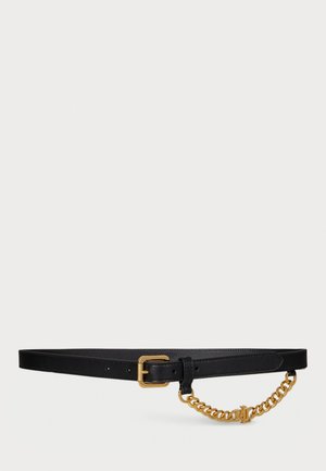 LOGO CHAIN LEATHER SKINNY BELT - Josta - black