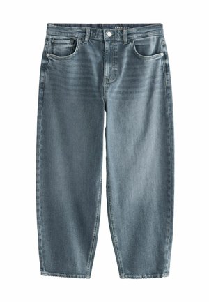 Barrel fit jeans in light blue wash, crafted from denim. Features five pockets with subtle whiskering and a straight leg design.
