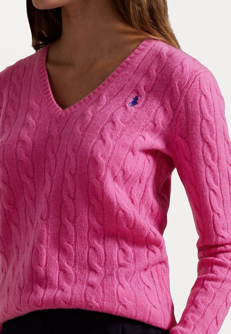 Polo Ralph Lauren CABLE-KNIT WOOL-CASHMERE V-NECK JUMPER  - Stickad tröja - pink lace