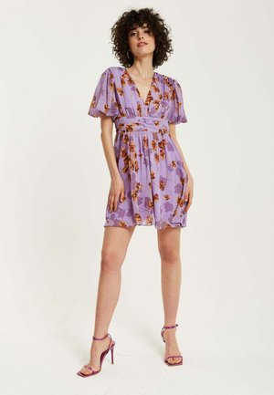 FLORAL V NECK MINI - Day dress - purple