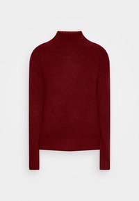 Burgundin värinen poolopaita, jossa on ribbauskaulus ja -helma, valmistettu pehmeästä kankaasta, ja siinä on kapea malli sekä pitkät hihat.