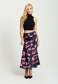 Liquorish ABSTRACT IKAT PRINT MIDI - A-line skirt - black