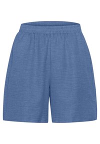 Hellblaue Shorts aus einem strukturierten Stoff mit einem elastischen Bund und weiter Passform, ausgestattet mit Seitentaschen für zusätzlichen Komfort.