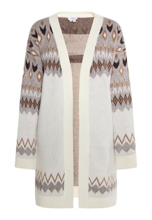 Napapirttumut avataq, hennaava cream-i sortilik, brown, tan, ja grå-geometrisk pattern med. Længdzeitig och blød tekstur.