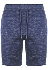 Shorts de sport bleu marine en tissu texturé, avec une taille élastique dotée d'un cordon de serrage et des poches latérales.