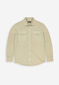 Button-up Hemd in hellem Khaki aus einer Baumwollmischung. Verfügt über zwei Brusttaschen, lange Ärmel mit Knopfmanschetten und einen klassischen Kragen.