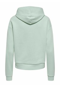 Sweat à capuche vert clair avec une texture douce, doté d'une capuche à cordon, de manches larges et d'une coupe raccourcie. Pas de logos ou motifs visibles.