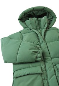 Grønne pufferveste med hætte, kviltet design, strækbare manchetter, frontlynlås og to sidelommer. Mat finish.