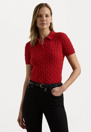 Cable Knit Cotton Polo Jumper - Polo shirt - madison red