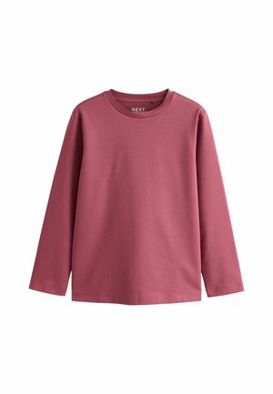 T-shirt à manches longues avec col rond de couleur rose tamisée, design uni, présenté à plat sur fond blanc.