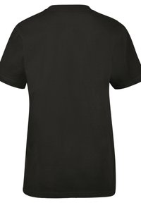 Camiseta de algodón negra con mangas cortas, escote redondo y una textura suave. La vista trasera muestra un diseño simple y sin adornos.
