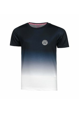 T-shirt sportiva a maniche corte con sfumatura dal nero al bianco, collo tondo e piccolo logo bianco sul petto sinistro.