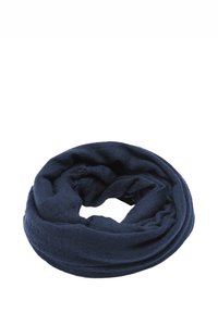 Granatowy, miękki szal typu infinity z fakturowaną powierzchnią bez widocznych wzorów, zaprojektowany z myślą o ciepłu i wszechstronności.