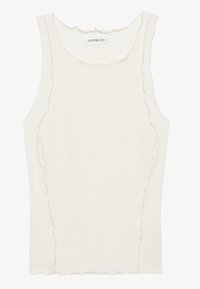Hvit ermela topp med ribbet tekstur, scalloped halslinning og kant. Laget av myk stoff med en tettsittende design. Merke: even&odd.