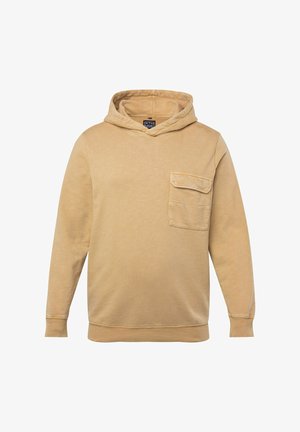 Felpa beige con tasca frontale, cappuccio con cordino, polsini e orlo a costine. Realizzata in morbido tessuto misto cotone con texture.