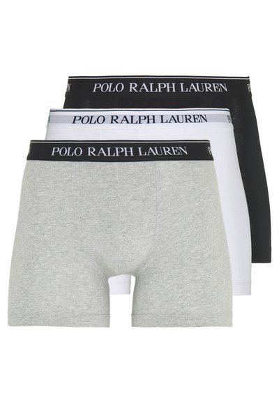 Heren boxershort set met drie kleuren: grijs, wit en zwart. Gemaakt van katoen met elastische taillebanden waarop het "Polo Ralph Lauren" logo staat.
