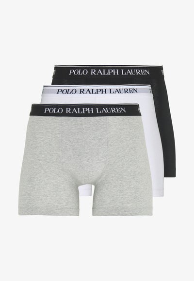 Heren boxershort set met drie kleuren: grijs, wit en zwart. Gemaakt van katoen met elastische taillebanden waarop het "Polo Ralph Lauren" logo staat.