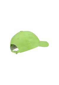 Neon-grüne Baumwollmütze, strukturiertes Design, verstellbarer Riemen hinten, gebogener Schirm und Belüftungsöffnungen.