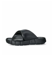Infradito neri con un ampio design a fascia incrociata imbottita, suola testurizzata e bordi arrotondati per il comfort. Leggeri e minimalisti.