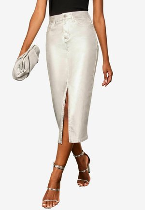 HIGH RISE SPLIT FRONT PETITE - Pieštukinis sijonas - metallic grey