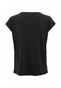 T-shirt noir à manches courtes, coupe ample avec un col rond, présenté de dos sur un fond blanc.