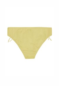 Žlté rebrované bikiny s nastaviteľnými bočnými viazaniami, so seizílovým dizajnom a jemným logom vpredu.