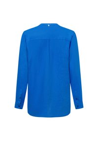 Langärmliges Hemd aus leuchtend blauem Stoff, mit Rundhalsausschnitt, Rückenpasse und geknöpften Manschetten. Glatte Textur mit einer einfarbigen Gestaltung.