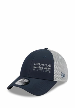 Navy cap with mesh back, featuring "Oracle Red Bull Racing" logo in white. Curved visor, solid front, and adjustable strap.
