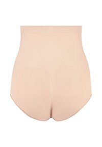 Slip in shapewear di colore nude, a vita alta e senza cuciture, progettato per un contorno fluido e supporto intorno alla vita e ai fianchi.