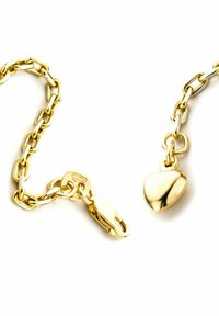 Kullatud ahel käevõru, mis sisaldab ovaalseid linke, südame ripatsit ja konksuga sulgemist. Sile, läikiv pind ühtlase värvusega.