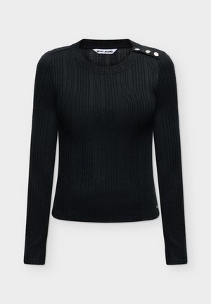 DKNY, CREW NECK BUTTON SHOULDER  LONG SLEEVE  - Блуза с дълги ръкави - black