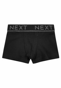 Crne bokserice izrađene od pamuka, sa elastičnom trakom oko struka na kojoj je ispisano "NEXT" u sivoj boji. Glatka tekstura i prilagođen dizajn.