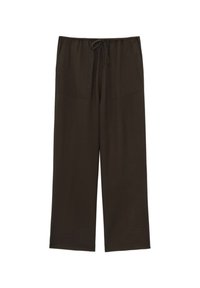 Pantalons amples marron en tissu doux. Dotés d'une taille élastique avec un cordon de serrage et de deux poches avant pour plus de fonctionnalité.