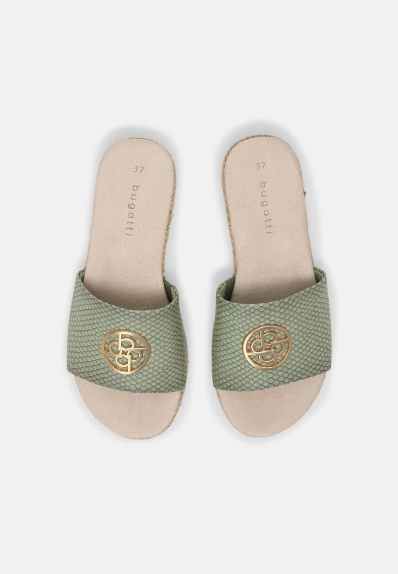 Damen Flache Pantoletten | Bugatti KIKO Pantolette flach light green/reptile/hellgrün - LM35708 Damen Flache Pantoletten | Bugatti KIKO Pantolette flach light green/reptile/hellgrün - LM35708