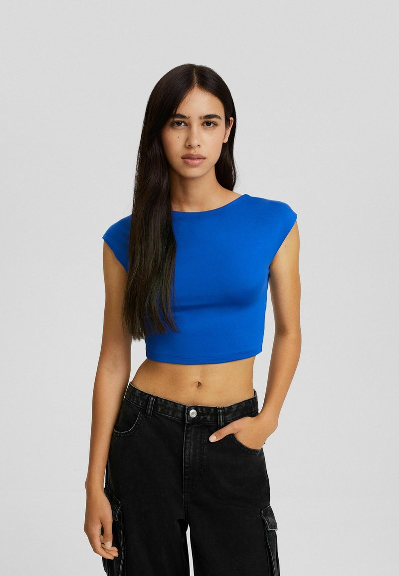 Bershka SHORT SLEEVE OPEN BACK TShirt basic blue/blau Zalando.at