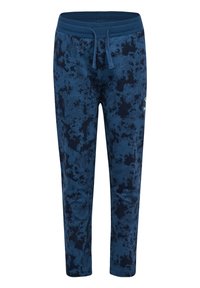 Navy blauwe joggingbroeken gemaakt van zachte stof, met een gestructureerd patroon, elastische tailleband en trekkoord, voorzien van een klein logoaccent.