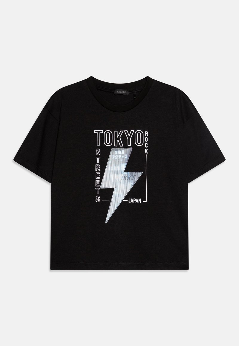 Black cropped t-shirt featuring a white lightning bolt graphic with "TOKYO ROCK" and "STREETS JAPAN" text in a bold font. Soft cotton material.